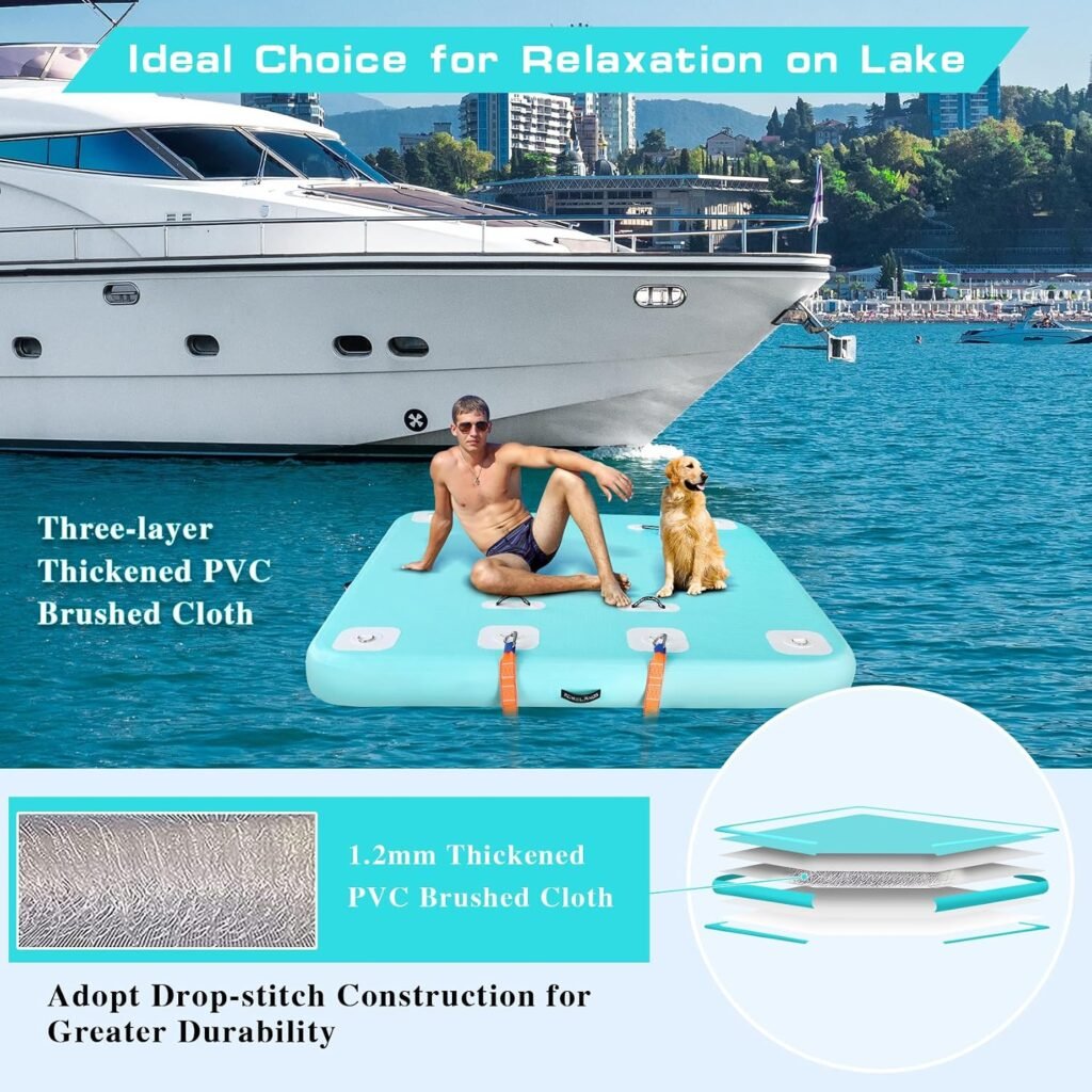 ROMELANDS inflatable floating dock 6 ft × 5 ft with non-slip surface