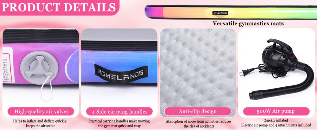 ROMELANDS air gymnastics mat with non-slip PVC surface